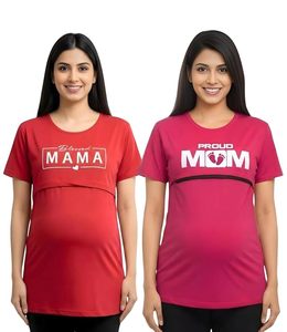 Camiseta de Maternidad Proud Mom para Mujer, Cuello Redondo, Manga Corta, Informal, Estampada, Azul y Rosa, Transpirable, Ajuste Cómodo - Product Image 2