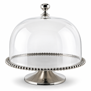 Plateau à chocolat de haute qualité avec bordure perlée argentée et dôme en verre pour hôtels, mariages et événements – Tailles et couleurs personnalisées disponibles - Product Image 1