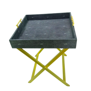 Hot selling High Quality Hotel Furniture Faux Shagreen Buttler <b>Tray</b> Rectangle Shape with Mental Legs - Product Image 6