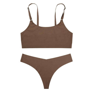 2026 Latest Women Blue Bandeau <b>Bikini</b> <b>Set</b> Two Piece Solid Color Spandex Nylon Swimwear Hipster Bottom Stretch Fit Regular Style - Product Image 5