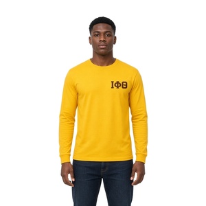 Camiseta de manga larga con cuello redondo para hombre, color dorado, con diseño de letras griegas en el pecho, informal, de algodón, para la universidad - Product Image 1