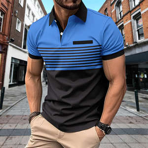 2026 Wholesale <b>Men's</b> Casual Polo <b>Shirt</b> Pocket Button Printed Color <b>Striped</b> T-<b>shirt</b> - Product Image 4