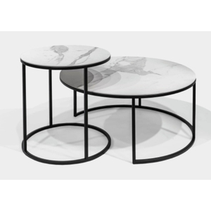 Table basse ronde en acier avec pieds noirs, plateau en marbre, fabrication artisanale, style mid-century moderne, écologique, facile à nettoyer, meubles de salon - Product Image 2