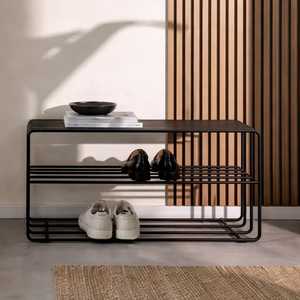 Three Tier Black Metal Shoe Rack Storage Organizer Modern Minimalist Shoe <b>Shelf</b> Space Saving Stand for Entryway Bedroom Living - Product Image 1