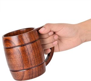 Tasse en bois avec poignée, design rétro, résistante à la chaleur, pour la bière, le café, le thé, les fêtes - Product Image 1