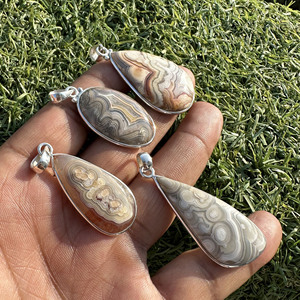 Colgantes de Plata de Ley 925 con Ágata Mexicana Crazy Lace, Joyería de Ágata Laguna Lace, Colgantes de Ágata Natural Banded - Product Image 4