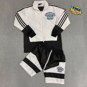 ชุดวอร์มผู้ชายแบบสองชิ้น ผ้าไนลอน ซิป พร้อมโลโก้ทนทาน กันลม เหมาะสำหรับการฝึกซ้อมทางกายภาพ วิ่งจ๊อกกิ้ง ชุดฤดูใบไม้ผลิพร้อมกางเกงขาสั้น - Product Image 2