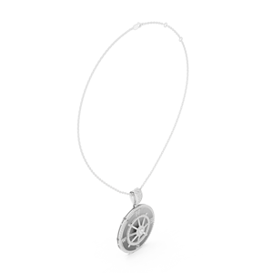 Collier pendentif boussole de luxe en or blanc 14 carats avec diamant de laboratoire, design roue nautique en or blanc - Product Image 3