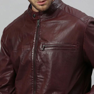 <b>Men's</b> Burgundy Genuine <b>Men's</b> <b>Leather</b> Moto <b>Jacket</b> Stand Collar Zipper Closure Regular Fit Autumn Wear <b>Men's</b> <b>Leather</b> <b>Jacket</b> - Product Image 5