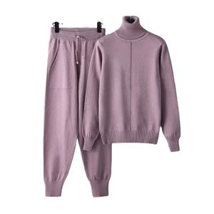 Nuevo Otoño Invierno suéter de cuello alto conjunto de dos piezas mujeres pantalones de punto trajes mujer moda Casual pulóver chándales - Product Image 1
