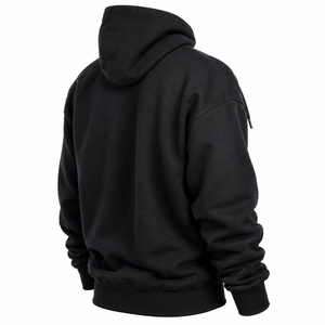 Men's <b>Black</b> Hooded Fleece <b>Sweatshirt</b> Regular Fit Solid Color Casual Pullover Front Pocket Cotton Material Breathable 300g Winter - Product Image 4