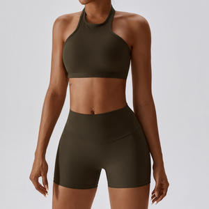 Conjunto de Yoga Personalizado al por Mayor, Sólido, Elástico en 4 Direcciones, Transpirable, con Control de Abdomen, Shorts y Top Corto para Gimnasio - Product Image 5