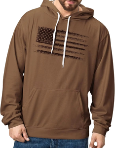 <b>Men's</b> Brown Hooded Sweatshirt With Print Regular Fit Casual Long Sleeve Cotton <b>Pullover</b> Front Pocket Design - Product Image 1