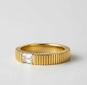 <b>Emerald</b> Cut Moissanite Mens <b>Ring</b> 925 Sterling <b>Silver</b> Yellow Gold Plated Modern Engagement Band Minimalist Statement <b>Ring</b> - Product Image 2