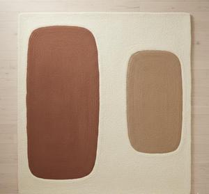 Modern Abstract <b>Block</b> Wool Square Medium Pile Area Rug Soft Tufted Anti-Slip Cream Terracotta Beige for Living Room Bedroom - Product Image 1
