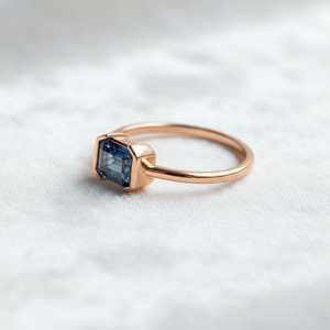 <b>Emerald</b> Cut Blue Sapphire <b>Ring</b> 925 Sterling <b>Silver</b> 14K Gold Plated Dainty Solitaire Engagement Handmade Promise <b>Ring</b> - Product Image 3