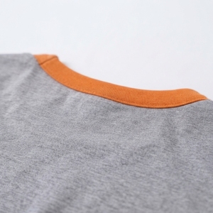 T-shirts Ringer décontractés pour hommes en coton 100% gris/orange de haute qualité, coupe classique, manches courtes, logo imprimé HD sur le devant - Product Image 4
