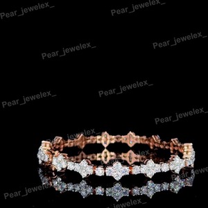 Rhodium Plated Moissanite Tennis Bracelet Womens Luxury Flower Design Round Brilliant Cut Prong Setting Wedding Jewelry Chic <b>Set</b> - Product Image 2