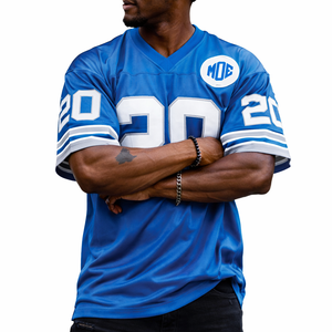 Camiseta de fútbol americano azul con cuello en V, estilo Y2K, diseño de sublimación personalizado, OEM, marca privada, pedidos al por mayor. - Product Image 5