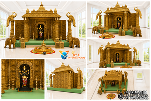 Tamilan Wedding Stage Set with <b>Elephant</b> Pillars Temple Design Elegant Traditional Nischitartham Ceremony Fiber Telugu Weddings - Product Image 6