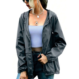 OEM Women's Grey Hooded Rain <b>Jacket</b> <b>Lightweight</b> Casual Windbreaker Custom Logo Outerwear Wholesale Flap Pockets <b>jacket</b> for men - Product Image 3