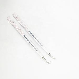 Pince à cils à pointe pointue en acier inoxydable solide professionnel 90 degrés 45 degrés blanc doré étincelle isolation utilisation des cils - Product Image 4