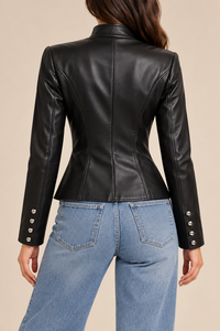Veste en cuir d'agneau noir pour femme, coupe courte, fermeture éclair sur le devant, manches longues, vêtement d'extérieur tendance - Product Image 5