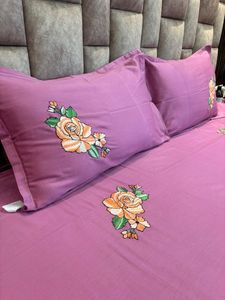 Rose Floral Design Wine Color Embroidered Cotton Bedsheet <b>Set</b> Soft Luxury <b>Bedding</b> <b>Set</b> Queen Size High Quality - Product Image 4