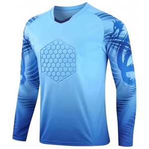 Camiseta de Portero de Fútbol Azul de Manga Larga para Hombre con Pecho Acolchado Hexagonal, Estampado Geométrico Sublimado, Cuello Redondo, Corte Atlético - Product Image 4
