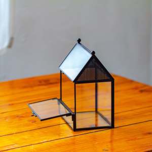 Wholesale Modern Black Metal <b>Frame</b> House Shape Mini Glass <b>Plants</b> Terrarium Tabletop Vase - Product Image 6