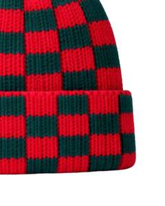 Gorro de punto a cuadros rojo y verde personalizado, gorro de invierno cálido con puño, gorro de punto acrílico suave, estilo urbano unisex, gorro de invierno. - Product Image 6