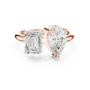 Superbe bague de fiançailles en moissanite taille poire et émeraude, plaqué or rose sur argent, bague de demande en mariage Toi et Moi à deux pierres - Product Image 1