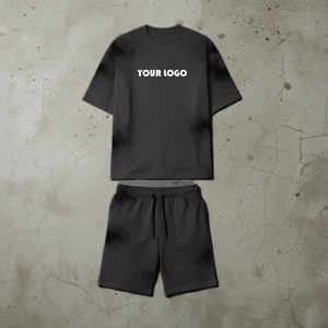 เสื้อยืด OEM 360G แบบย้อมสีพ่น ซักแล้ว ดีไซน์ขาดๆ แบบเบาๆ แขนสั้น กางเกงขาสั้น ชุดคู่รัก แฟชั่นแบรนด์ดัง ทรงหลวม - Product Image 3