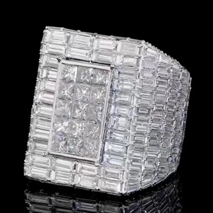Bague personnalisée en argent sterling 925 avec diamants moissanite taille baguette et taille ronde VVS, style hip-hop, bijoux de luxe pour homme et femme - Product Image 4