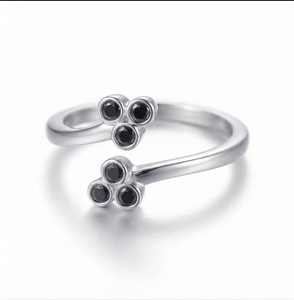 Rhaya Jewels Women's Elegant Rhodium Plated 925 Sterling Silver Black Onyx Bezel Setting <b>Dainty</b> Band Trendy Engagement <b>Ring</b> - Product Image 1