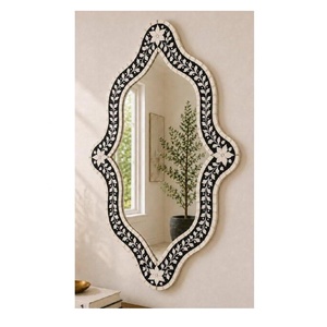 Marco de Espejo Floral con Incrustaciones de Hueso Hecho a Mano, Espejo de Lujo con Patrón Floral para Montar en la Pared, para Sala de Estar, Dormitorio, Entrada - Product Image 1