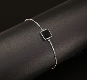 Best Selling 925 Silver Chain Black Onyx <b>Gemstone</b> 12mm Square Shape Bezel Setting Rhodium Plated Minimalist <b>Bracelet</b> For Women's - Product Image 5