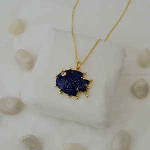 Hand Carved Lapis Lazuli Fish <b>Necklace</b> <b>Blue</b> Gemstone Statement Pendant Gold Plated Handmade Jewelry Gift For Her 562411 - Product Image 3