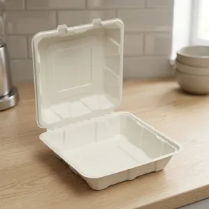 Contenedor de Alimentos Desechable Ecológico Moderno Tipo Concha 8x8 de Pulpa, de Gran Venta, para Hoteles, Eventos y Catering - Oceanic Global - Product Image 4