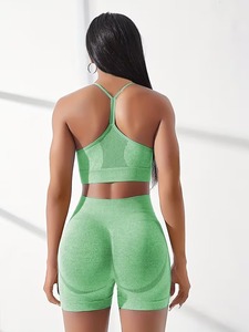 Activewear Summer Casual Breathable 2 Piece Set Women Seamless Strappy Sports Bra Tummy Control <b>Booty</b> Contouring Running Biker - Product Image 3