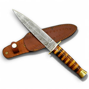 Cuchillo Bowie de Caza Hecho a Mano de Acero Inoxidable con Borde Dentado, de Alta Calidad, con Funda de Cuero, para Exteriores, Venta al Por Mayor Personalizada OEM - Product Image 1