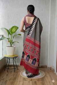 Sari de Seda Modal Premium con Diseño Tradicional Estampado, Prenda Étnica Suave - Product Image 3