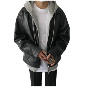 Chaqueta de cuero de motorista de invierno estilo callejero para hombre, cuello vuelto ajustado con cremalleras de moda, prendas de vestir informales, piel de vaca de lona - Product Image 1