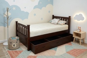 Solid Beech Wood Twin Storage Bed Frame with Underbed <b>Drawers</b> and 3 Built-in Compartments - Product Image 4