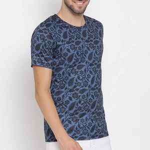 <b>Men's</b> O-Neck Short Sleeve <b>T</b>-<b>Shirt</b> Regular Fit <b>Floral</b> Pattern Blue Knitted Casual - Product Image 4