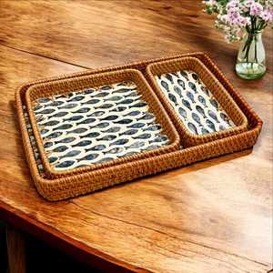 Bandeja Decorativa de Ratán con Incrustaciones de Madreperla de Lujo, Elegante Organizador con Mosaico de Conchas para Decoración Moderna del Hogar, al Mejor Precio - Product Image 3