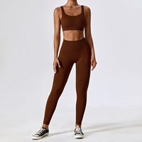 Ensemble de yoga personnalisé pour femme, orange uni, sans couture, côtelé, avec crop top à manches courtes et leggings taille haute, deux pièces pour la gym et le fitness