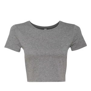 T-shirt court en coton à manches courtes et col rond pour femme, coupe ample, tricoté, uni, imprimé sur mesure, vente en gros, collection été - Product Image 5