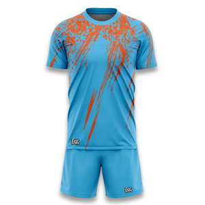 Conjunto de Camiseta de Fútbol Sublimada Azul y Naranja Unisex Personalizada, Transpirable, de Secado Rápido, Ajuste Atlético, Manga Corta, Nombre del Equipo Personalizado - Product Image 1