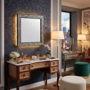 Luxury 24 Inch <b>MOP</b> Frame Mirror | Handmade Mother of Pearl Inlay <b>Wall</b> Mirror | Modern Decorative Mirror for Home Interiors - Product Image 2